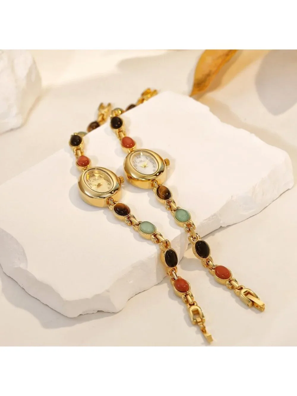 Women's Gold Silver Analog Quartz Waterproof Oval Dainty Vintage Bracelet Watch